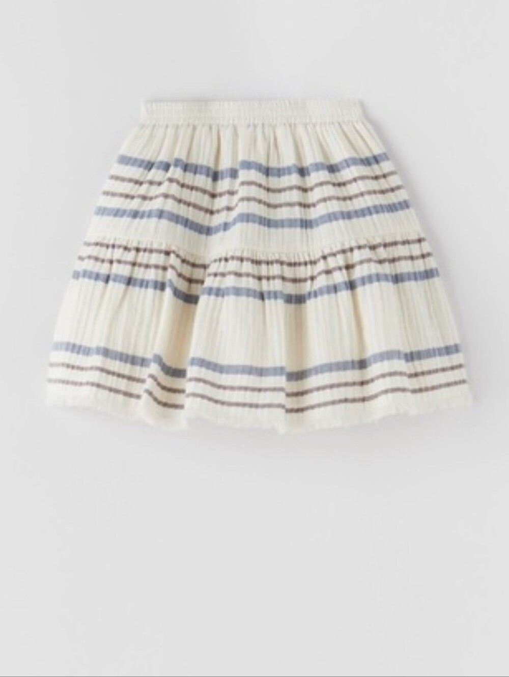 Zara Kids- Striped Tiered Mini Skirt - Cream with Blue & Brown Stripes- 3-4T